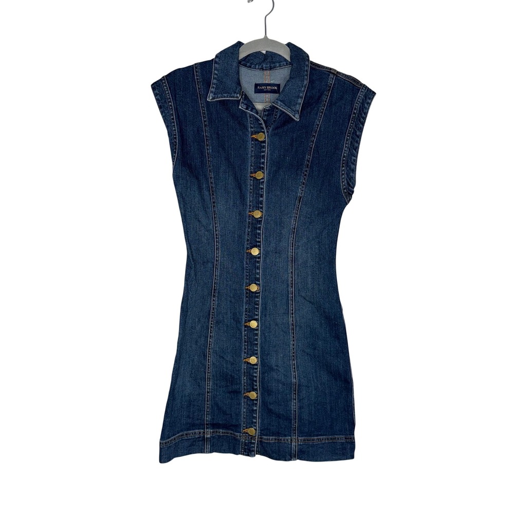 Ramy Brook Denim Mini Dress Womens‎ 26 Blue Excellent Button Front Sleeveless